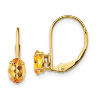 14k 6x4mm Oval Citrine Leverback Earrings-XLB114CI