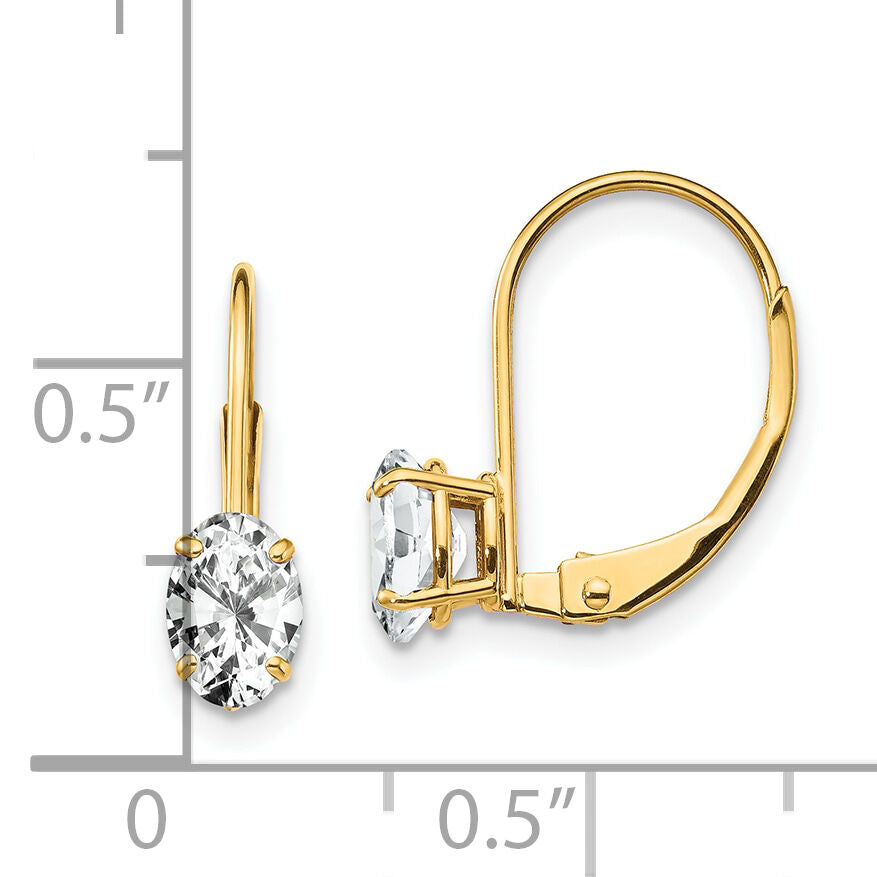 14k 6x4mm Oval Cubic Zirconia Leverback Earrings-XLB114CZ