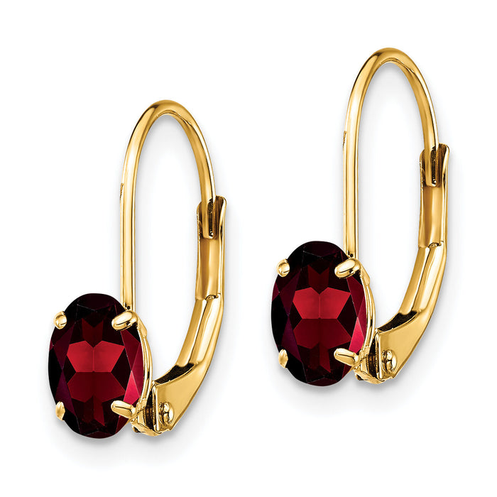 14k 6x4mm Oval Garnet Leverback Earrings-XLB114GA
