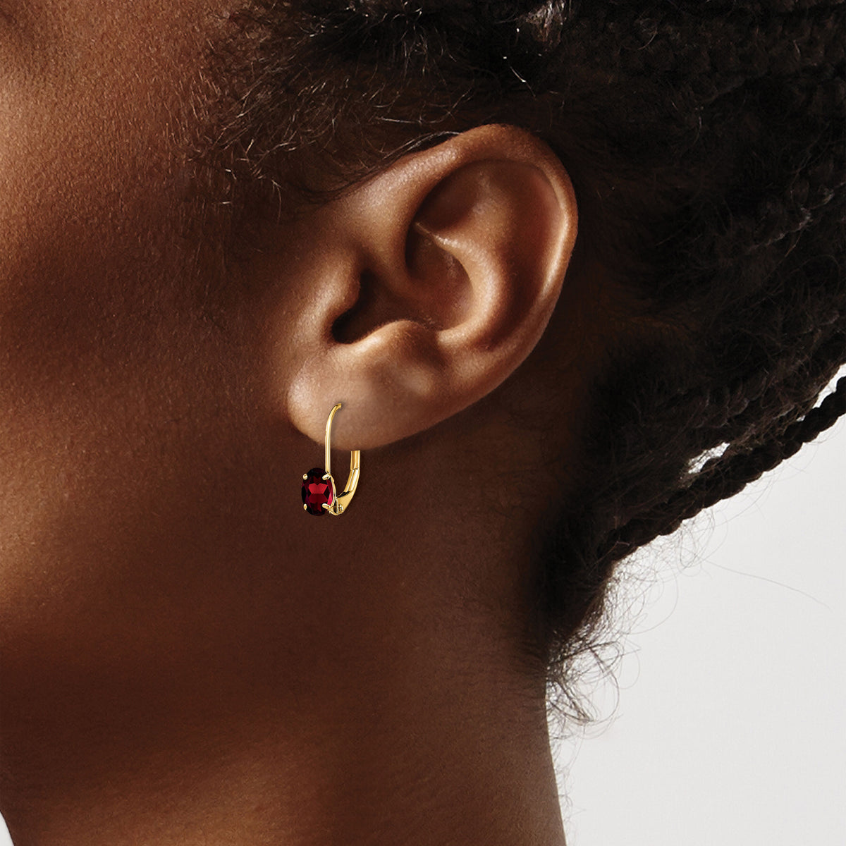 14k 6x4mm Oval Garnet Leverback Earrings-XLB114GA