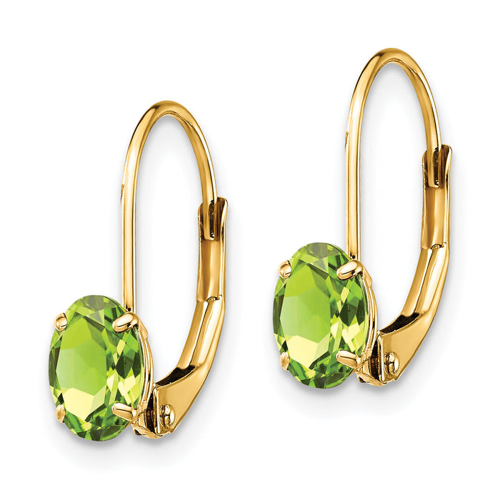 14k 6x4mm Oval Peridot Leverback Earrings-XLB114PE