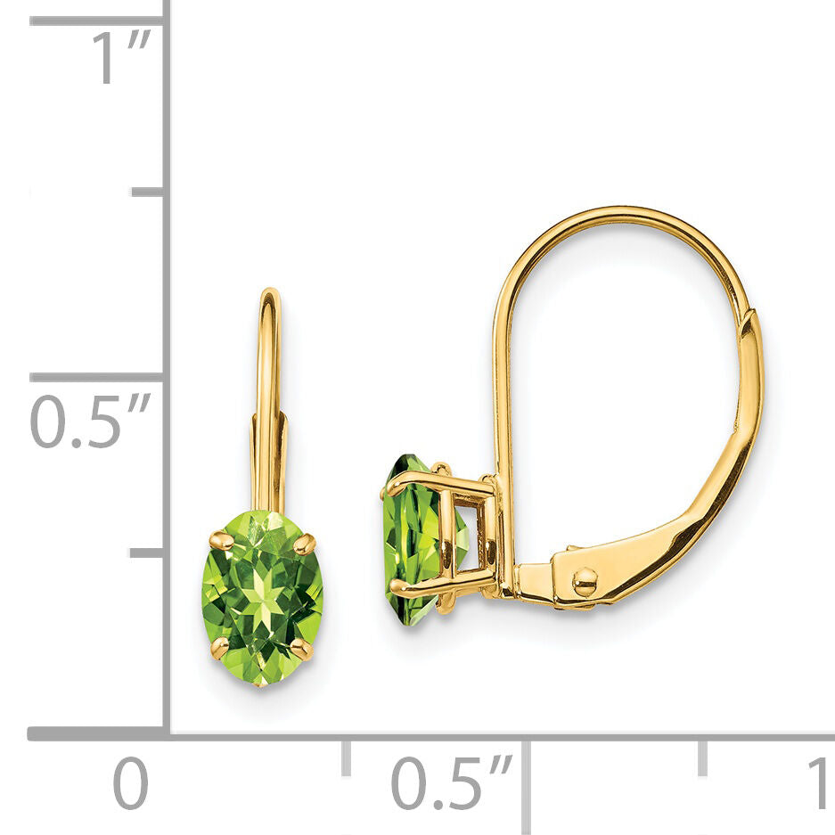 14k 6x4mm Oval Peridot Leverback Earrings-XLB114PE