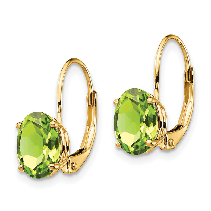 14k 8x6mm Oval Peridot Leverback Earrings-XLB116PE
