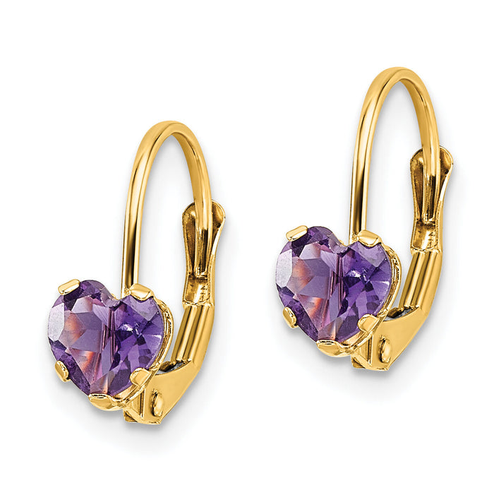 14k 5mm Heart Amethyst Leverback Earrings-XLB120AM