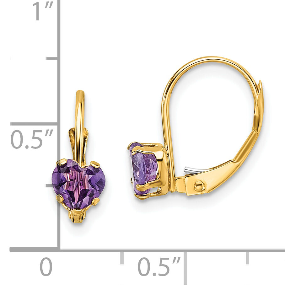 14k 5mm Heart Amethyst Leverback Earrings-XLB120AM
