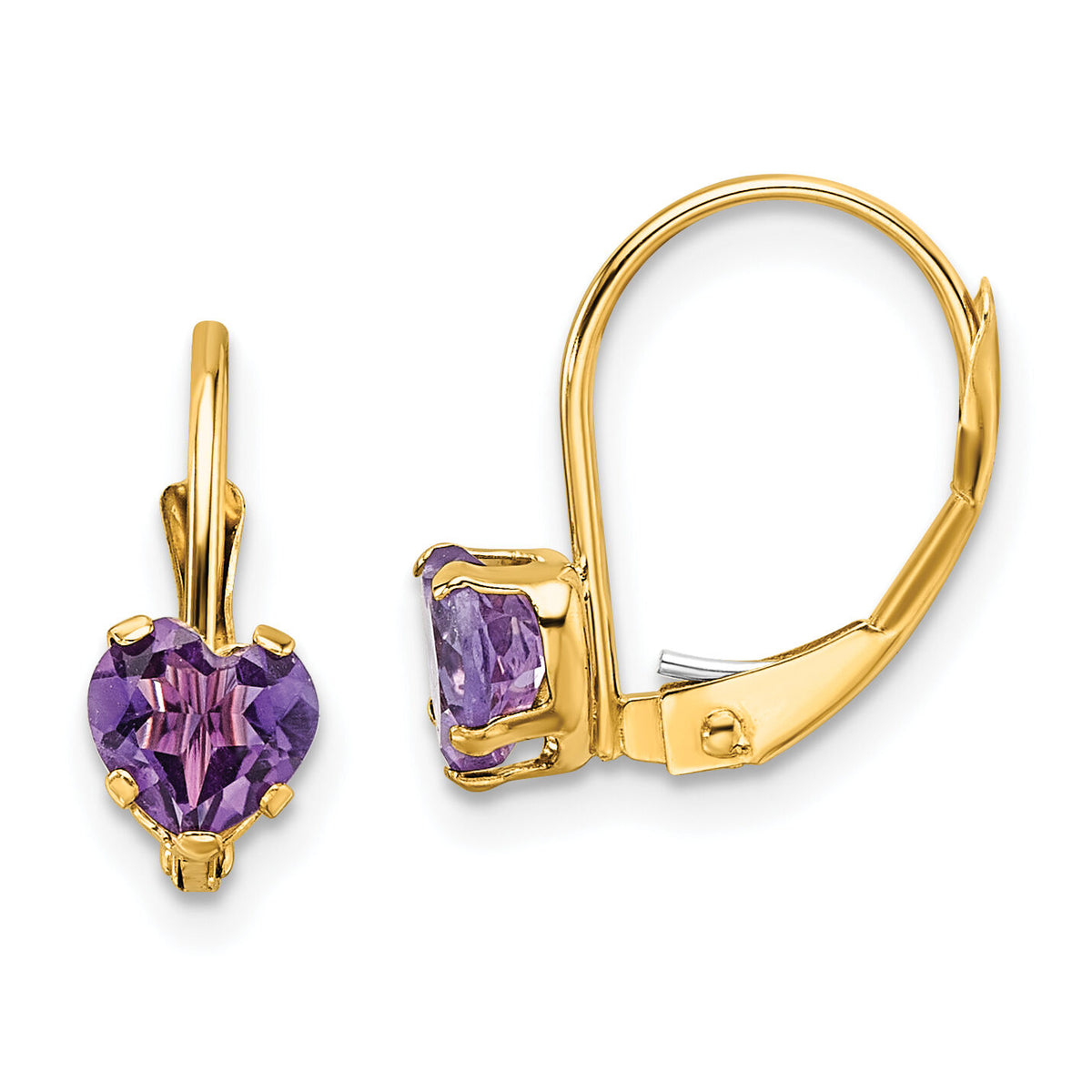 14k 5mm Heart Amethyst Leverback Earrings-XLB120AM