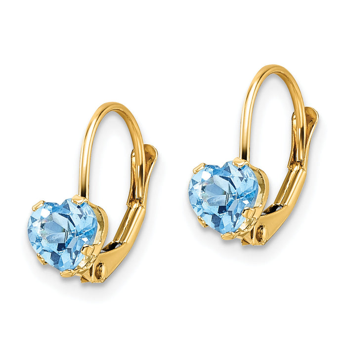 14k 5mm Heart Blue Topaz Leverback Earrings-XLB120BT