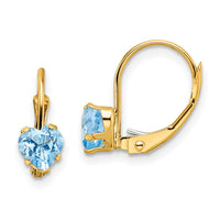 14k 5mm Heart Blue Topaz Leverback Earrings-XLB120BT