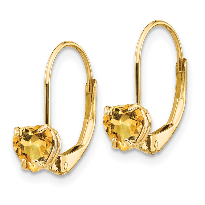 14k 5mm Heart Citrine Leverback Earrings-XLB120CI