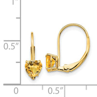 14k 5mm Heart Citrine Leverback Earrings-XLB120CI
