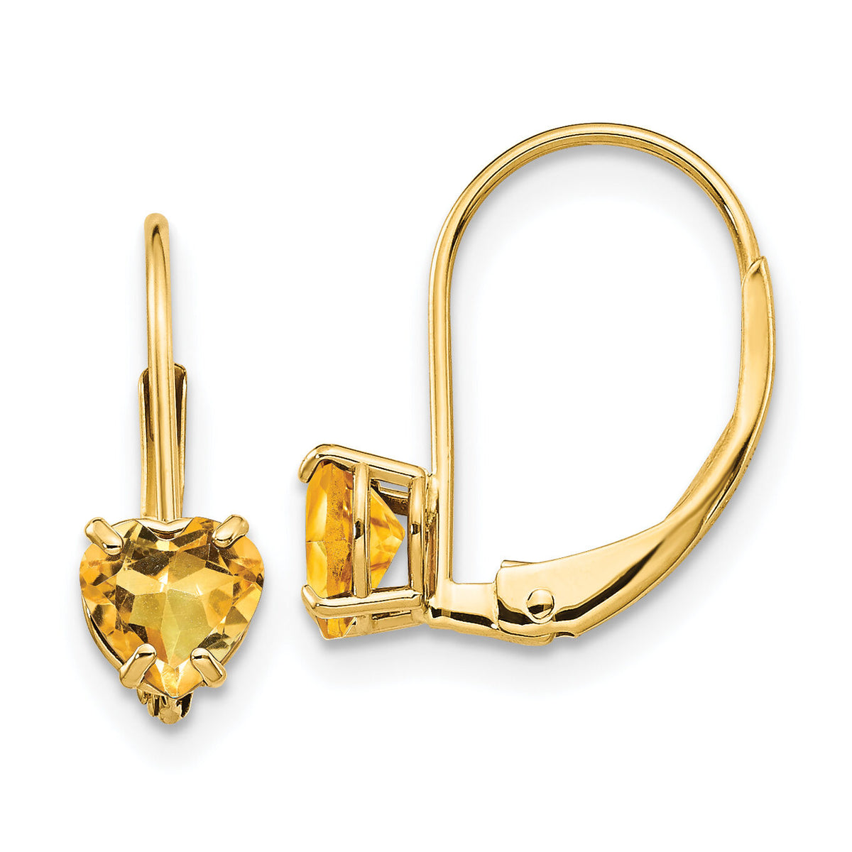 14k 5mm Heart Citrine Leverback Earrings-XLB120CI
