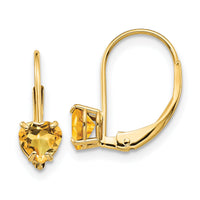 14k 5mm Heart Citrine Leverback Earrings-XLB120CI