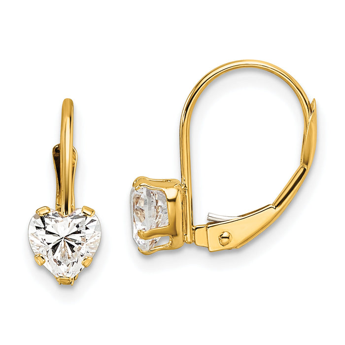14k 5mm Heart Cubic Zirconia Leverback Earrings-XLB120CZ