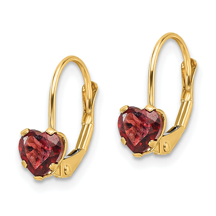 14k 5mm Heart Garnet Leverback Earrings-XLB120GA