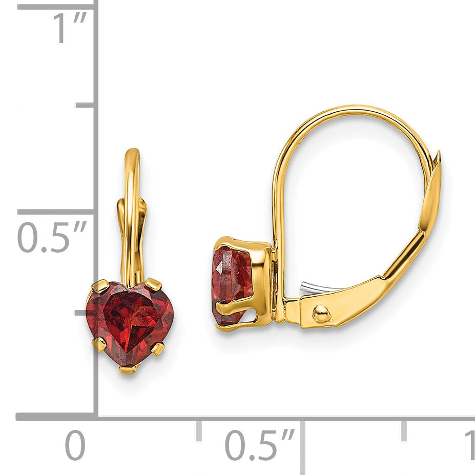 14k 5mm Heart Garnet Leverback Earrings-XLB120GA