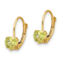 14k 5mm Heart Peridot Leverback Earrings-XLB120PE