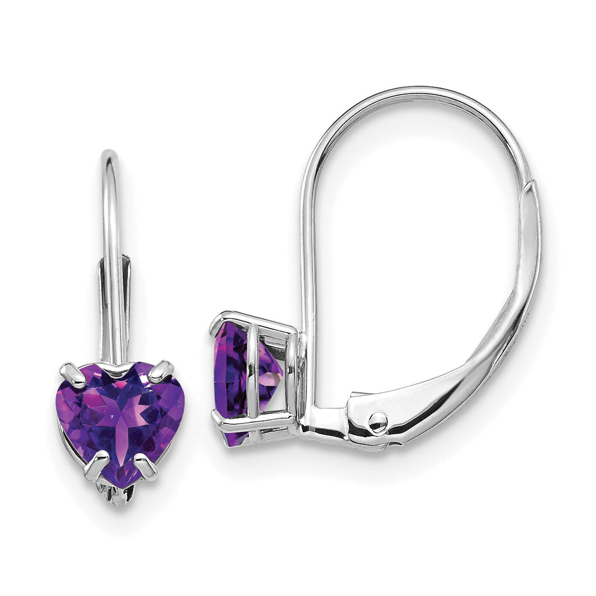 14k White Gold 5mm Heart Amethyst Leverback Earrings-XLB120WAM