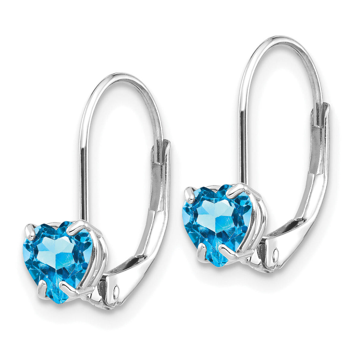 14k White Gold 5mm Heart Blue Topaz Leverback Earrings-XLB120WBT