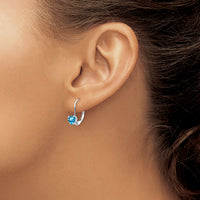 14k White Gold 5mm Heart Blue Topaz Leverback Earrings-XLB120WBT
