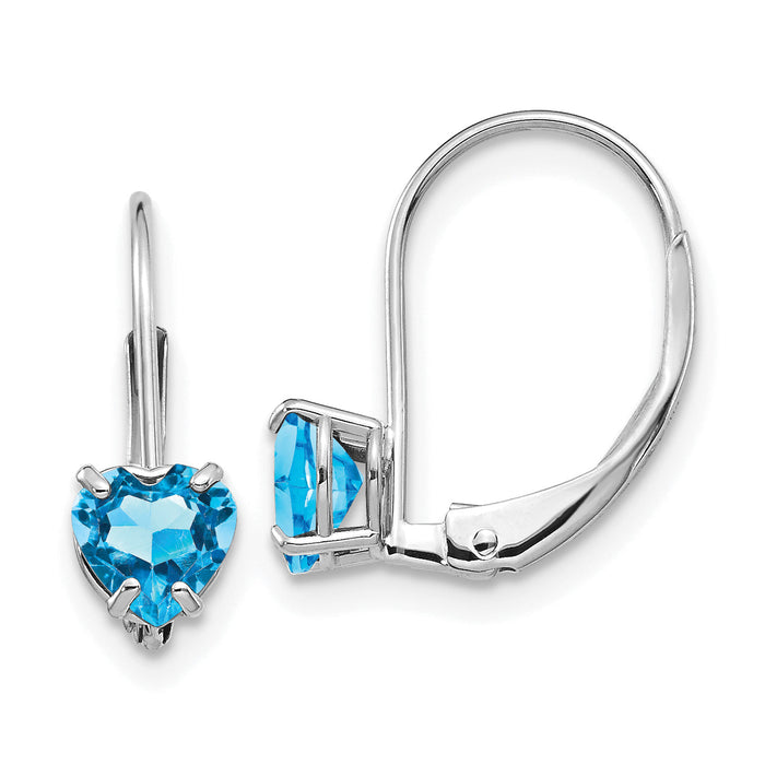 14k White Gold 5mm Heart Blue Topaz Leverback Earrings-XLB120WBT