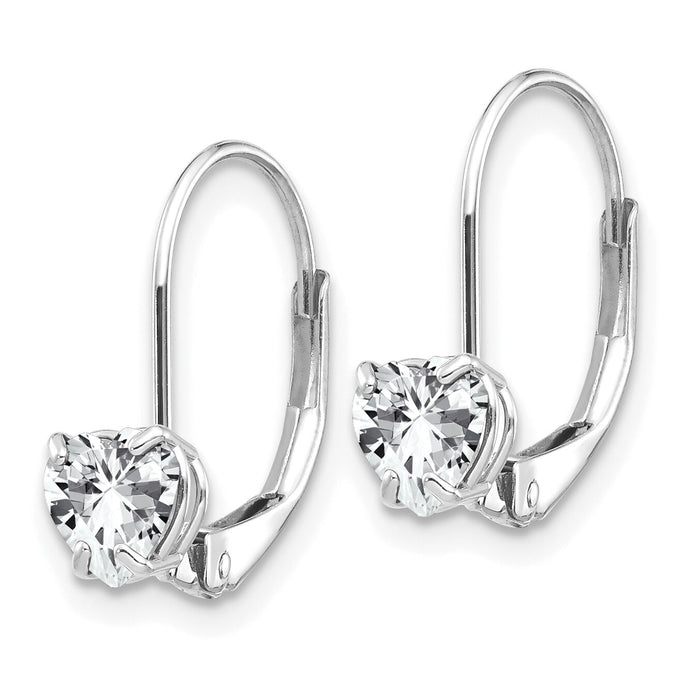 14k White Gold 5mm Heart Cubic Zirconia Leverback Earrings-XLB120WCZ