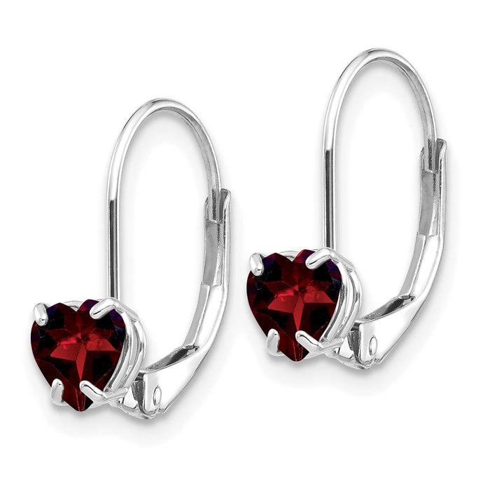 14k White Gold 5mm Heart Garnet Leverback Earrings-XLB120WGA