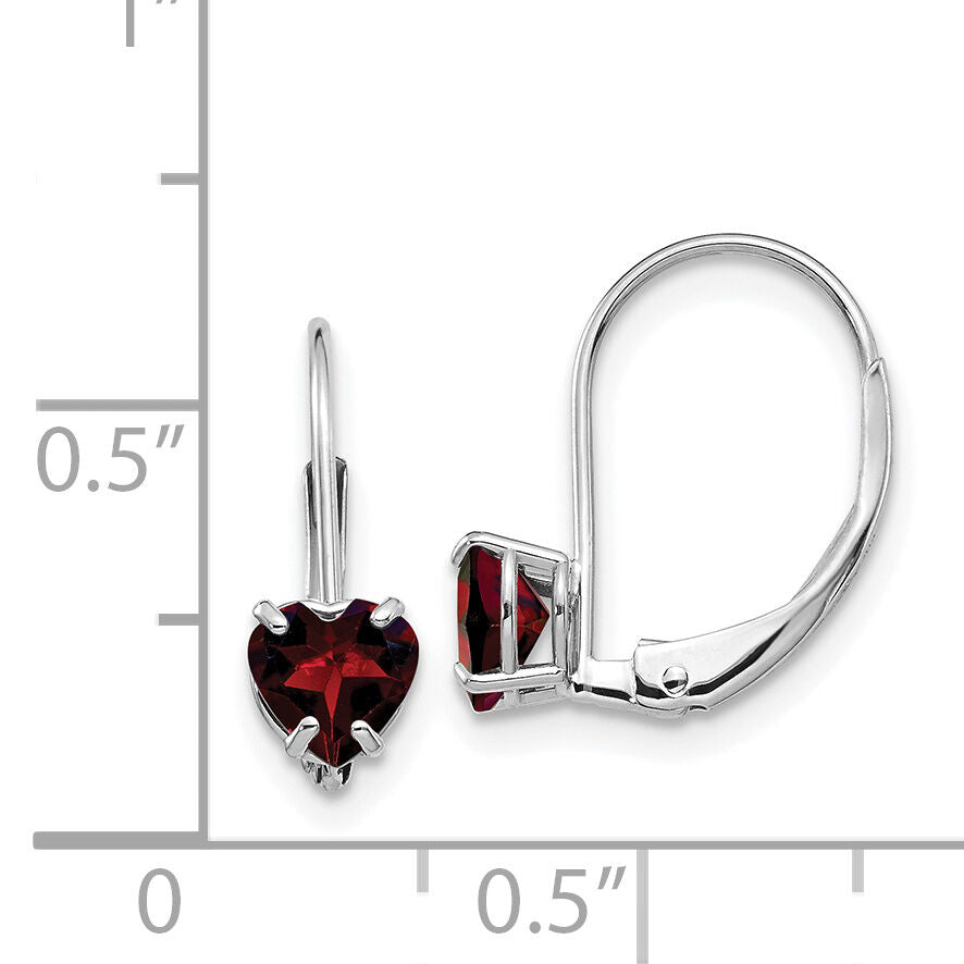 14k White Gold 5mm Heart Garnet Leverback Earrings-XLB120WGA