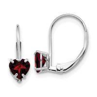 14k White Gold 5mm Heart Garnet Leverback Earrings-XLB120WGA