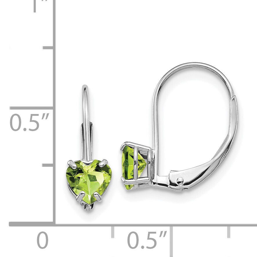 14k White Gold 5mm Heart Peridot Leverback Earrings-XLB120WPE