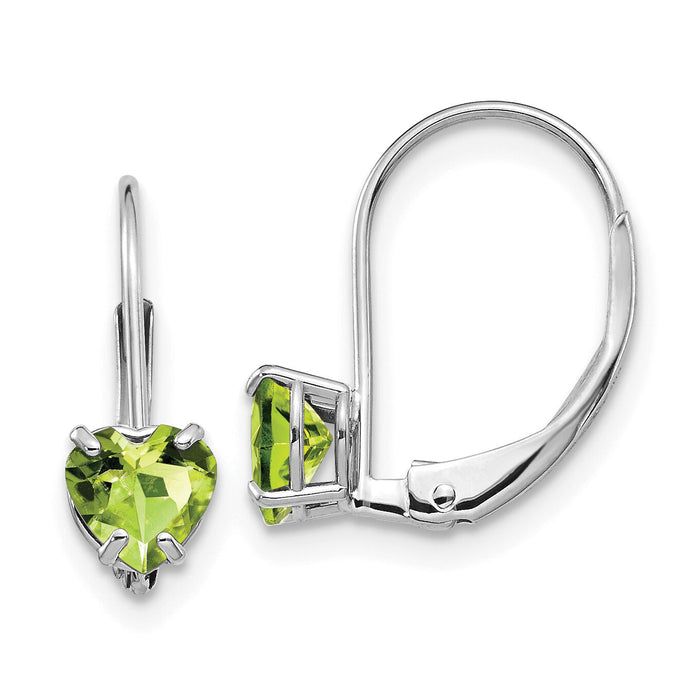 14k White Gold 5mm Heart Peridot Leverback Earrings-XLB120WPE