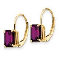 14k 7x5mm Emerald Cut Amethyst Leverback Earrings-XLB124AM