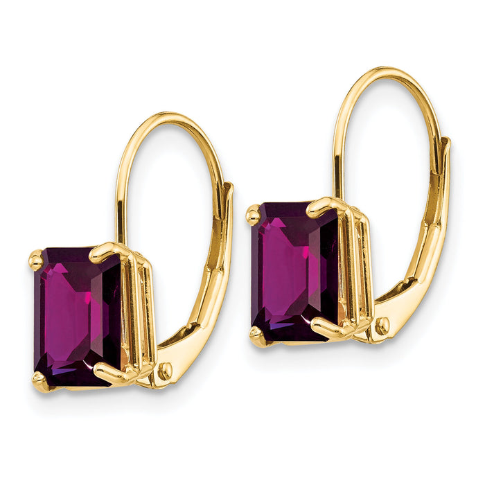14k 7x5mm Emerald Cut Amethyst Leverback Earrings-XLB124AM