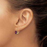 14k 7x5mm Emerald Cut Amethyst Leverback Earrings-XLB124AM