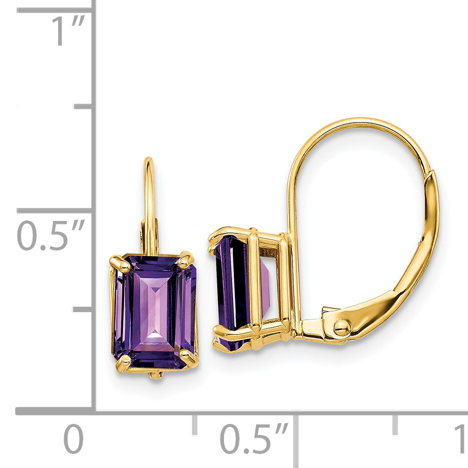 14k 7x5mm Emerald Cut Amethyst Leverback Earrings-XLB124AM