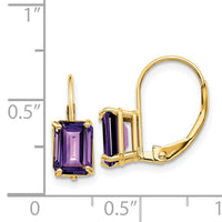 14k 7x5mm Emerald Cut Amethyst Leverback Earrings-XLB124AM