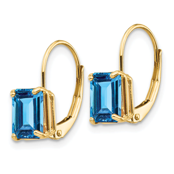 14k 7x5mm Emerald Cut Blue Topaz Leverback Earrings-XLB124BT