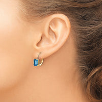 14k 7x5mm Emerald Cut Blue Topaz Leverback Earrings-XLB124BT