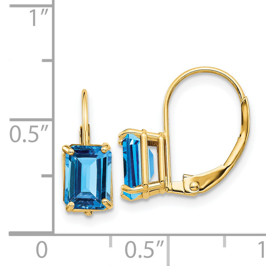 14k 7x5mm Emerald Cut Blue Topaz Leverback Earrings-XLB124BT