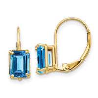 14k 7x5mm Emerald Cut Blue Topaz Leverback Earrings-XLB124BT