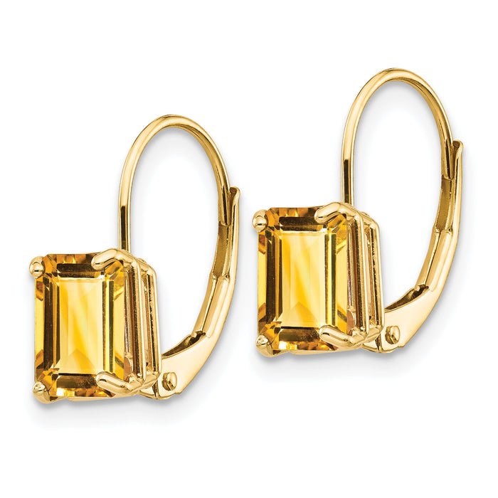 14k 7x5mm Emerald Cut Citrine Leverback Earrings-XLB124CI