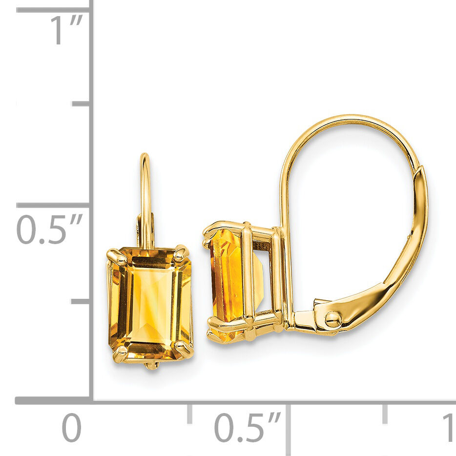 14k 7x5mm Emerald Cut Citrine Leverback Earrings-XLB124CI