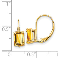 14k 7x5mm Emerald Cut Citrine Leverback Earrings-XLB124CI