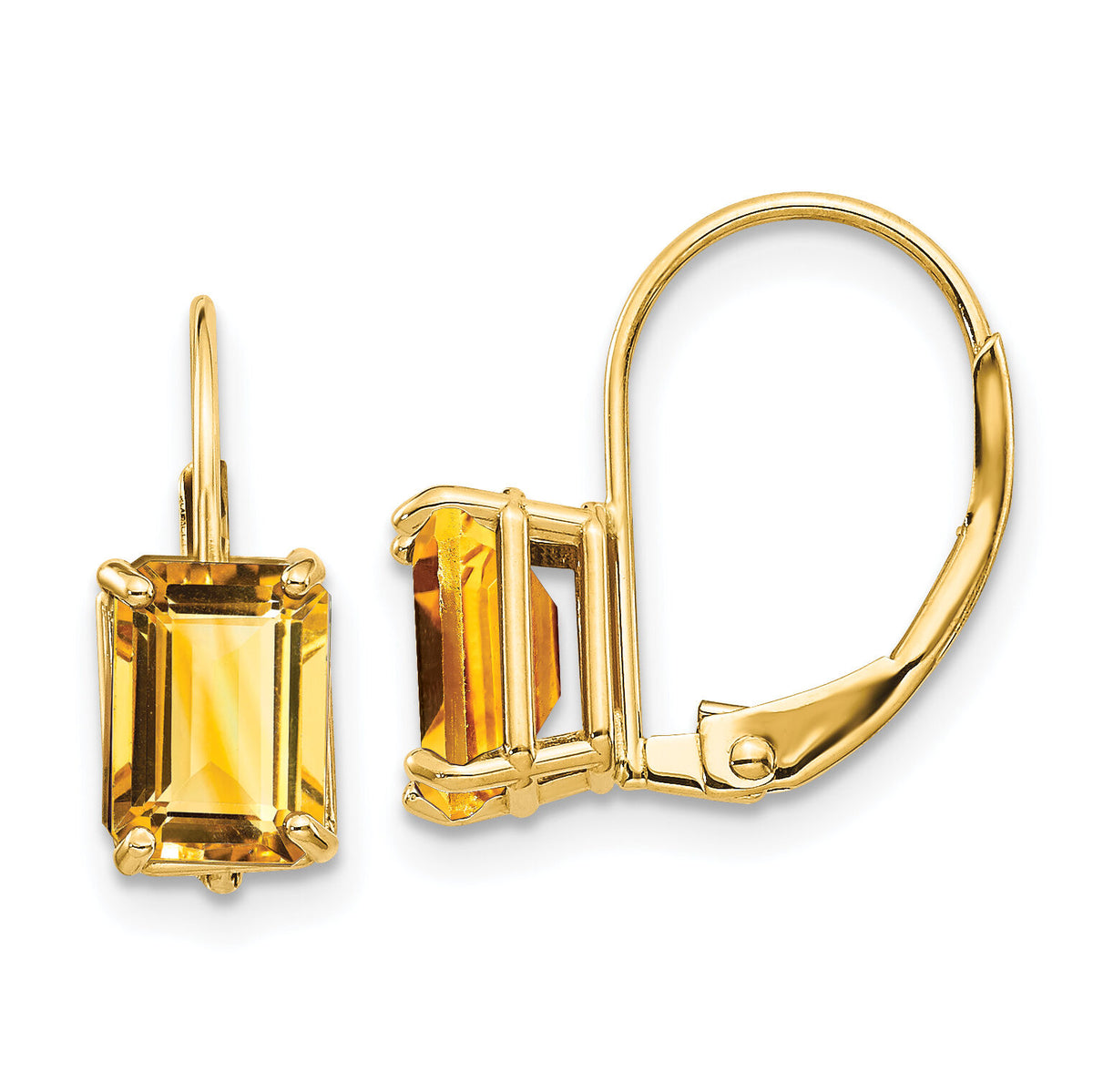 14k 7x5mm Emerald Cut Citrine Leverback Earrings-XLB124CI