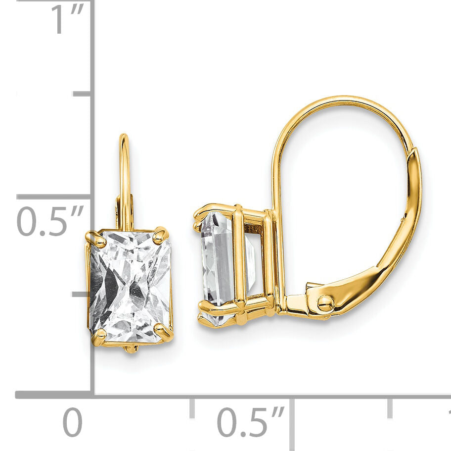 14k 7x5mm Emerald Cut Cubic Zirconia Leverback Earrings-XLB124CZ