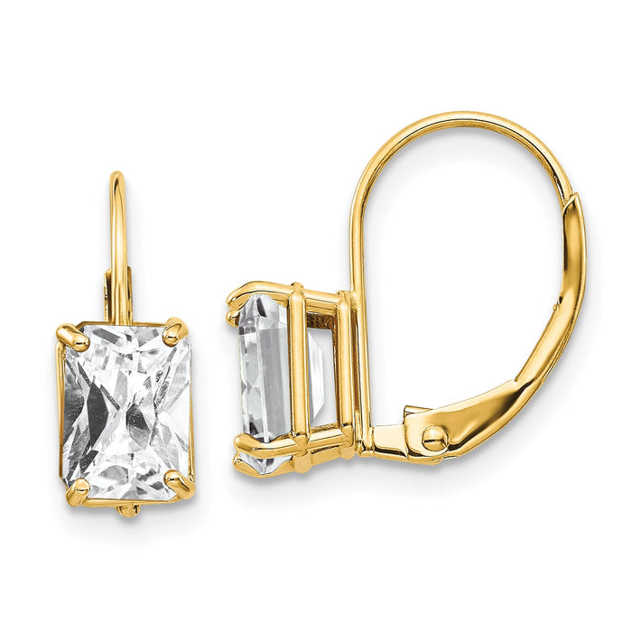 14k 7x5mm Emerald Cut Cubic Zirconia Leverback Earrings-XLB124CZ