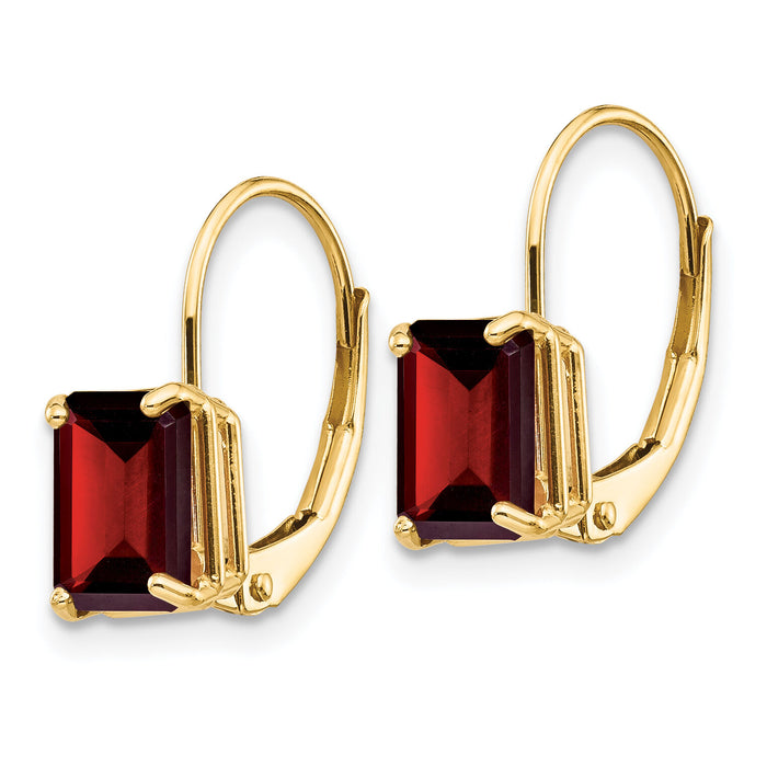 14k 7x5mm Emerald Cut Garnet Leverback Earrings-XLB124GA