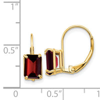 14k 7x5mm Emerald Cut Garnet Leverback Earrings-XLB124GA