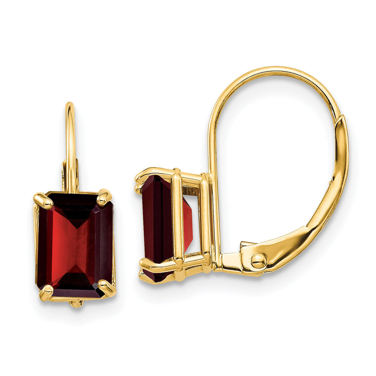 14k 7x5mm Emerald Cut Garnet Leverback Earrings-XLB124GA