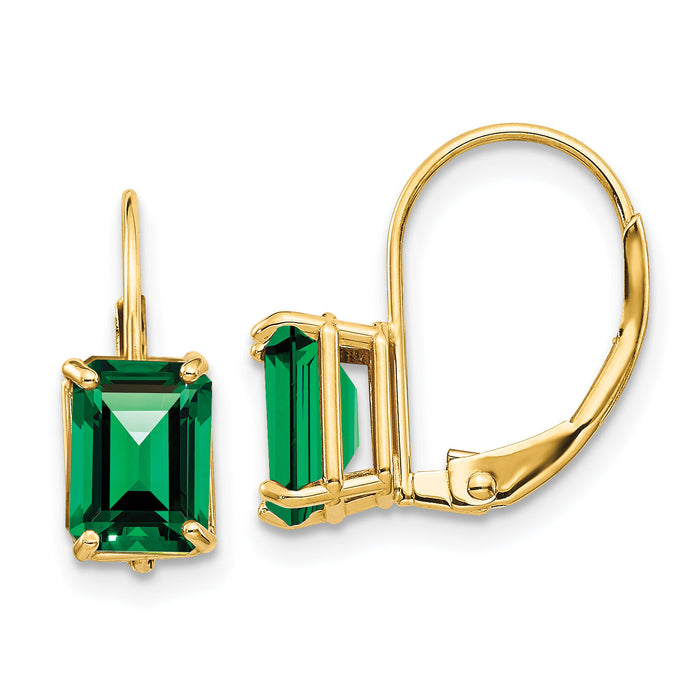 14k 7x5mm Emerald Cut Mount St. Helens Leverback Earrings-XLB124MS