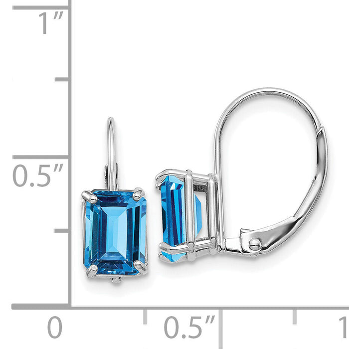 14k White Gold 7x5mm Emerald Cut Blue Topaz Earrings-XLB124WBT